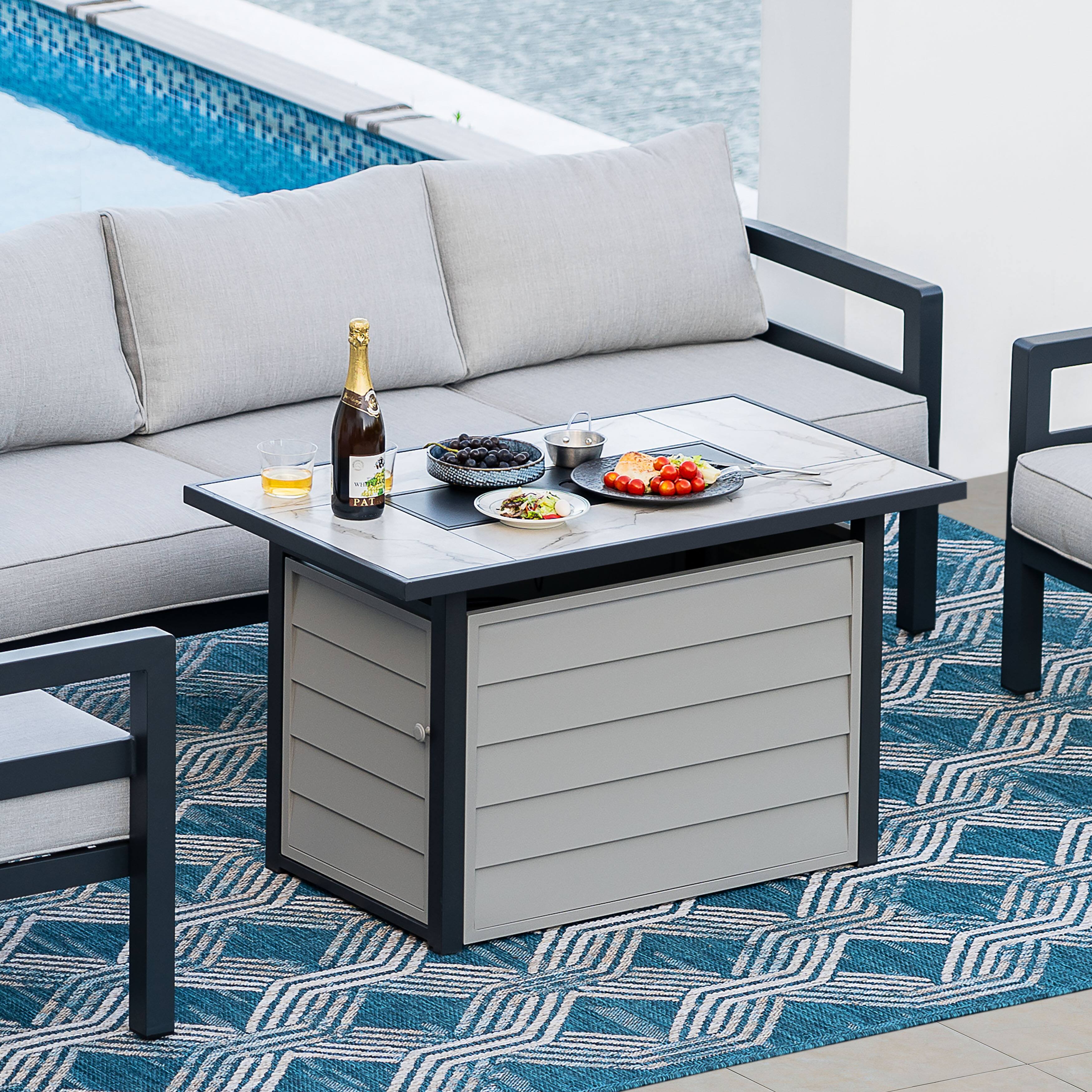 Alt View 10. Nuu Garden - 43'' Outdoor Propane Gas Fire Pit Table with Marble Texture Glass Tabletop - fire pit body-ivory white.