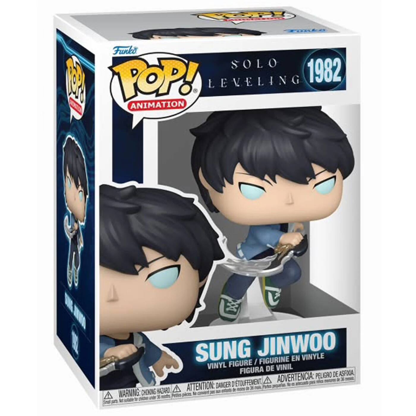 Funko POP!  
ANIMATION  

SOLO LEVELING  
1982  

SUNG JINWOO  
VINYL FIGURE / FIGURINE EN VINYLE  
FIGURA DE VINIL  

WARNING: CHOKING HAZARD  
ATTENTION: DANGER D'ÉTOUFFEMENT  
ADVERTENCIA: PELO RISCO DE ASFIXIA  

Partos pasas 3