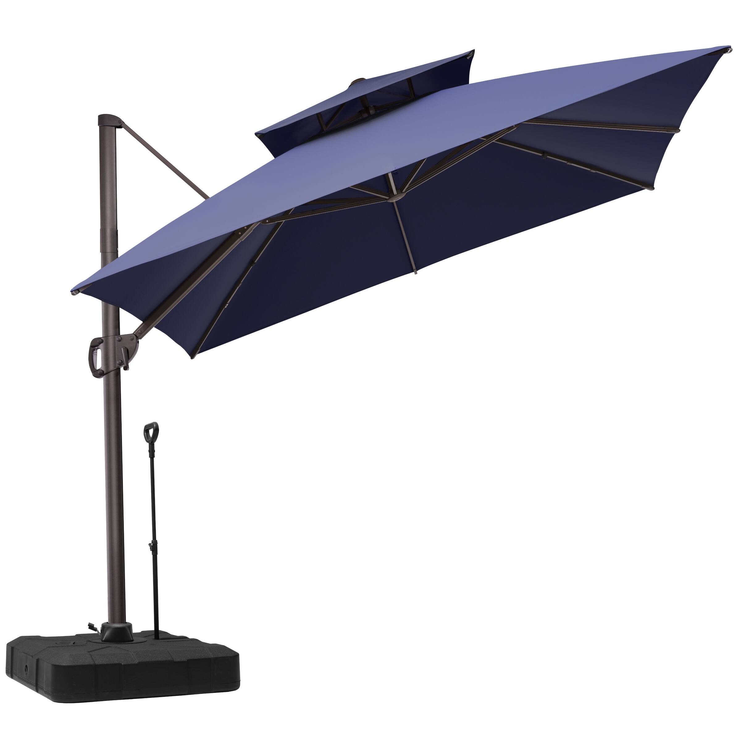 Angle. Crestlive Products - Crestlive Products 10x10ft Aluminum Double Top Crank Cantilever Patio Umbrella with Base - Navy blue.