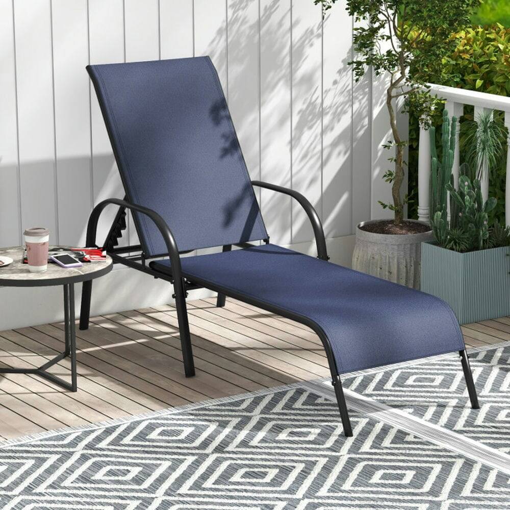 Alt View 4. Pefilos - Folding Lounge Chair with Backrest, Adjustable Patio Chaise, Chair for Outdoor, Navy Cushion - Blue.