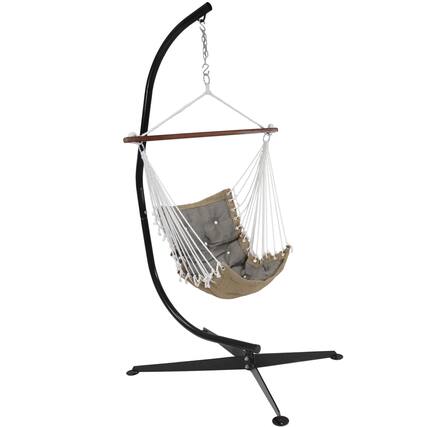 Front. Sunnydaze - Tufted Victorian Hammock Chair with Steel C-Stand - Gray.