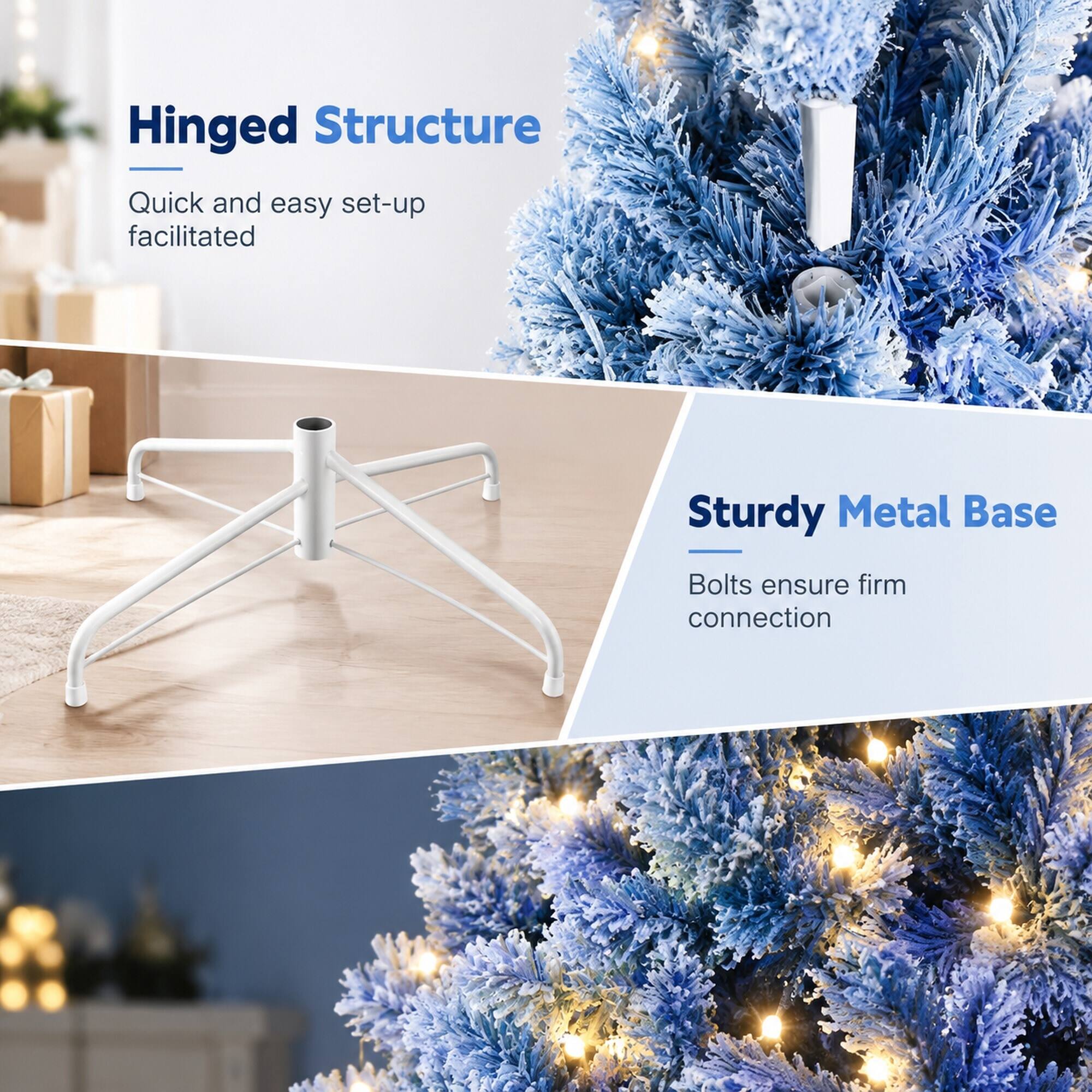 Hinged Structure  
Quick and easy set-up facilitated  

Sturdy Metal Base  
Bolts ensure firm connection
