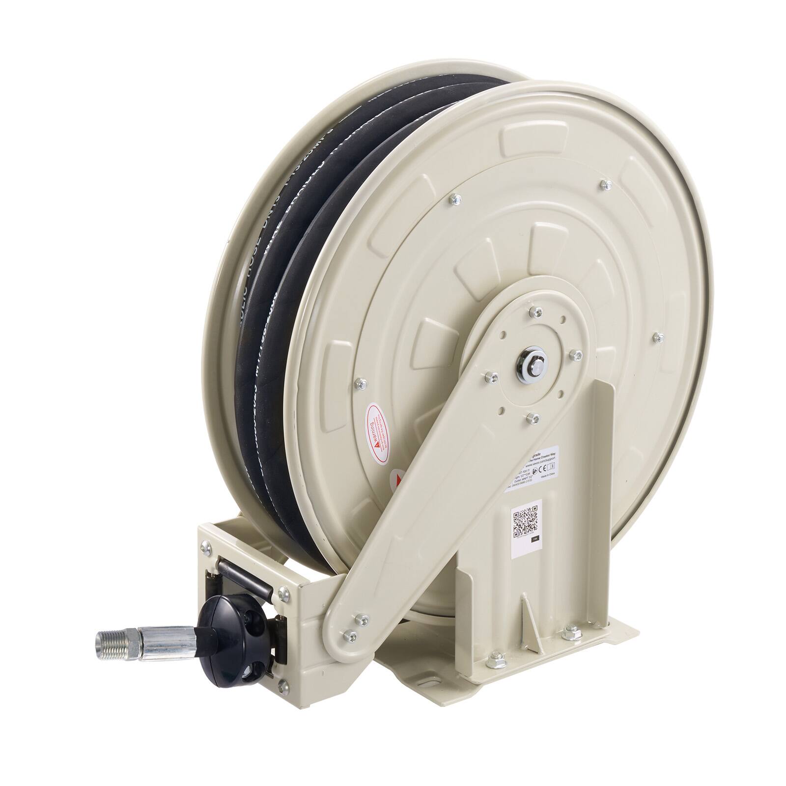 Alt View 5. VEVOR - Oil Hose Reel, 1/2 inch x 33 ft Retractable, Spring Driven Auto Swivel Rewind, Max 3625 PSI, Heavy-Duty Carbon Steel - Gray;White;Black.