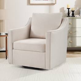 Bestier - Swivel Accent Square Chair with Thick Padded Backrest Cushion, Lounge Reading Chair for Living Room Bedroom - Beige