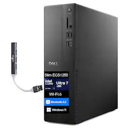 Dell - Slim ECS1250 Desktop (Intel Ultra 7-265, 16GB DDR5, 1TB M.2 PCIe SSD, Intel Graphics, Win 11 Pro) w/USB Hub - Black
