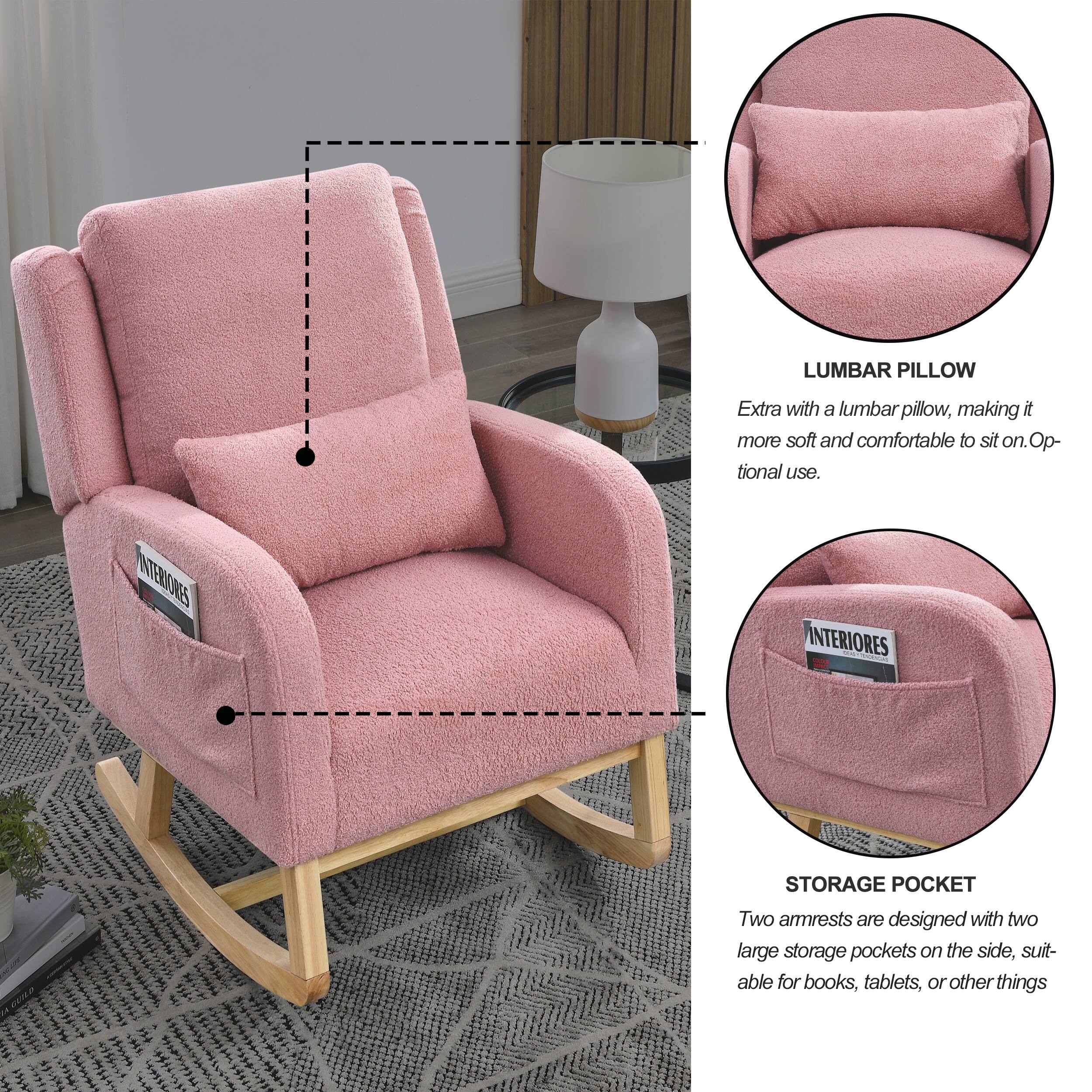 LUMBAR PILLOW  
Extra with a lumbar pillow, making it more soft and comfortable to sit on. Optional use.

STORAGE POCKET  
Two armrests are designed with two large storage pockets on the side, suitable for books, tablets, or other things.