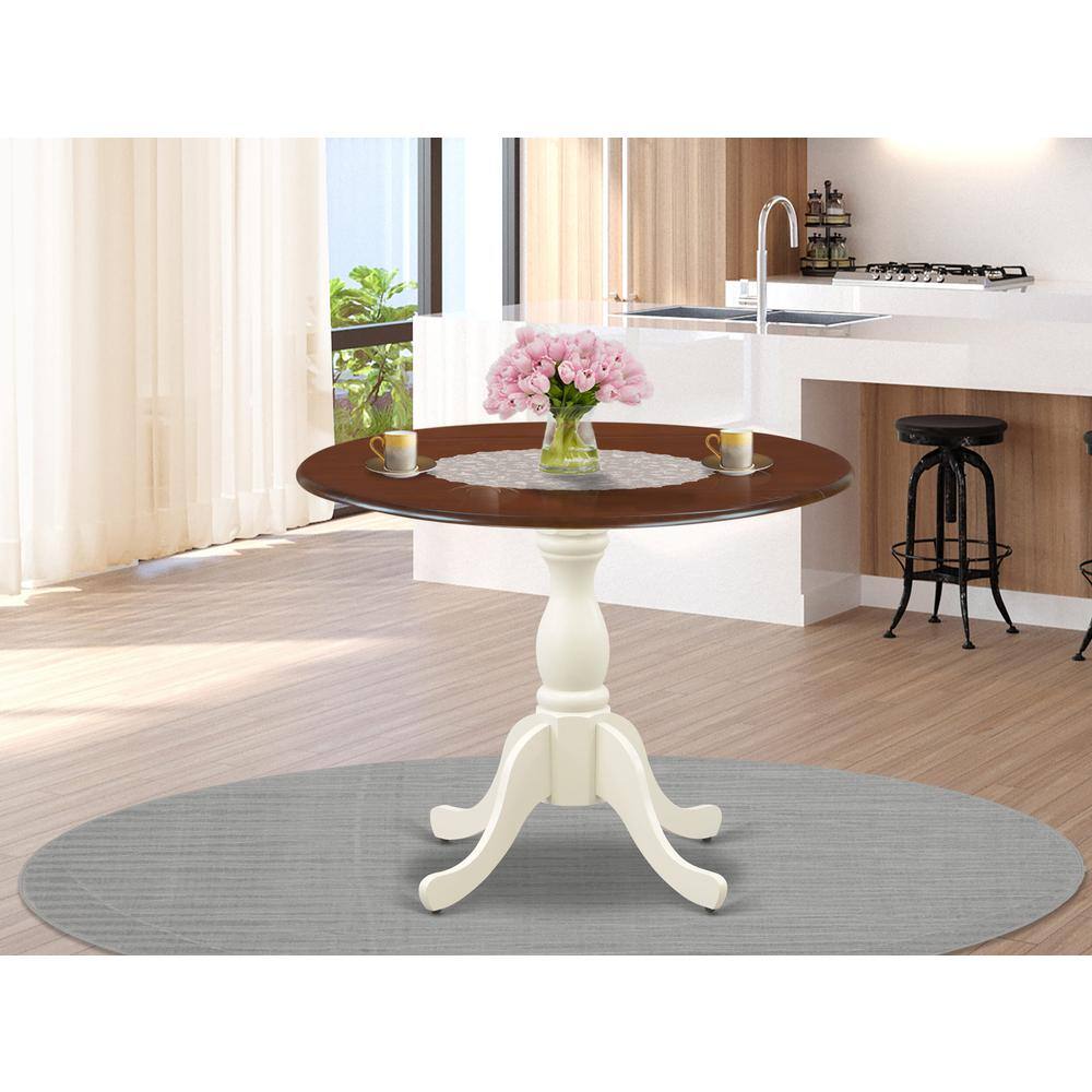 Angle. East West Furniture - East West Furniture Mid Century Dining Table with Drop Leaves - Mahogany Table Top and Linen White Pedestal Leg Finish - Multi-Color.