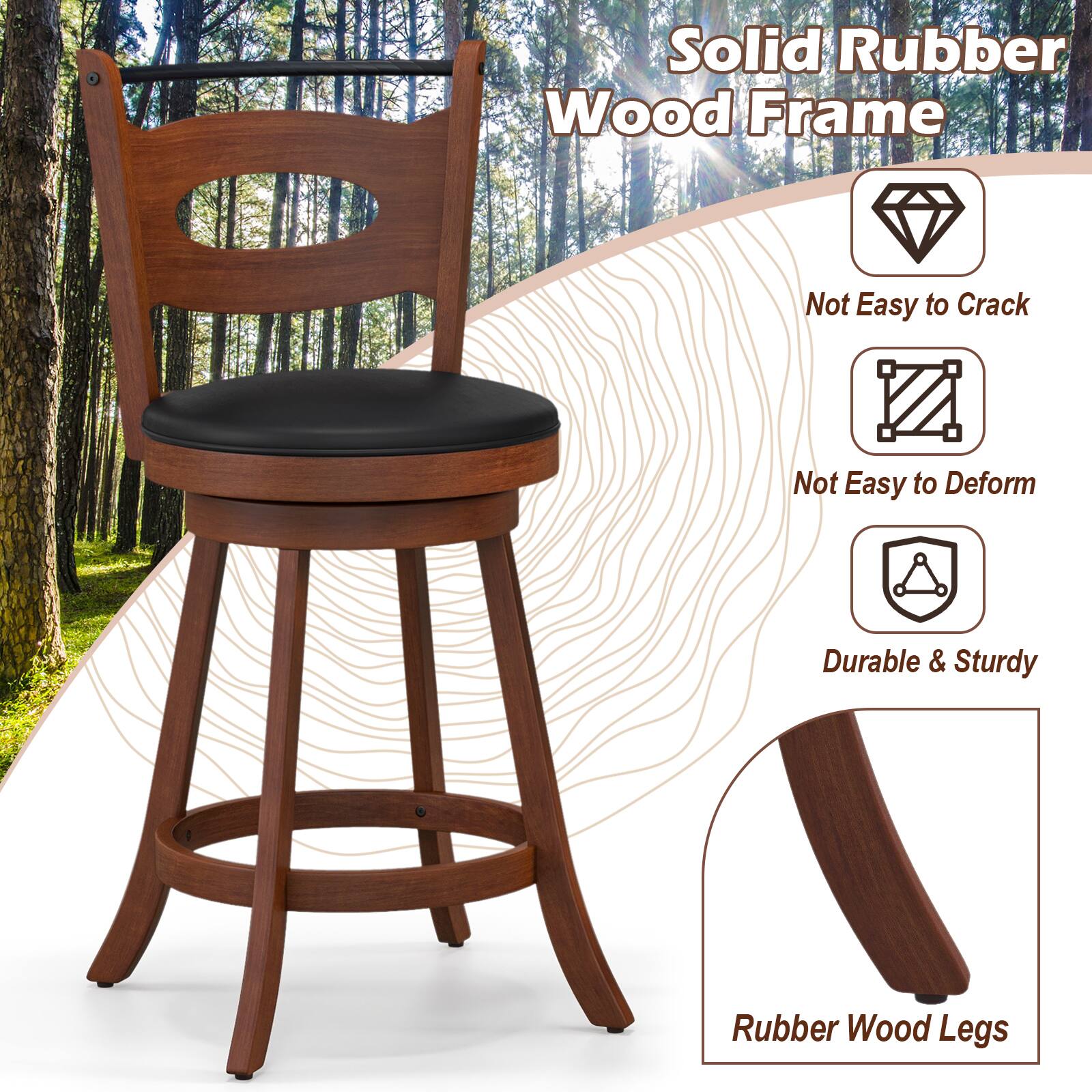 Solid Rubber Wood Frame, Rubber Wood Legs, Not Easy to Crack, Not Easy to Deform, Durable & Sturdy