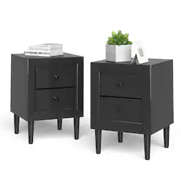Ecooso - Nightstand Multipurpose Retro Bedside End Side Table with 2 Drawers for Bedroom - Black
