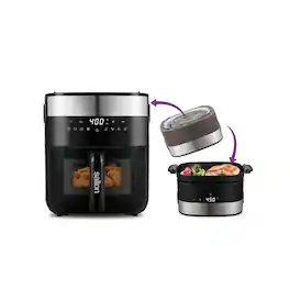 Salton - Flip & Cook 3-in-1 185oz Air Fryer, Grill, & Dehydrator with Viewing Window - Black