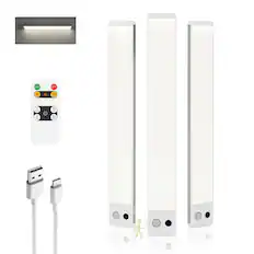 Front. Dawnrise - 12 in. Rechargeable Under Cabinet Light Motion Sensor, 4000K Dimmable with Remote Control,3 Packs.