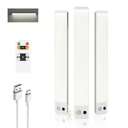 Dawnrise - 12 in. Rechargeable Under Cabinet Light Motion Sensor, 4000K Dimmable with Remote Control,3 Packs