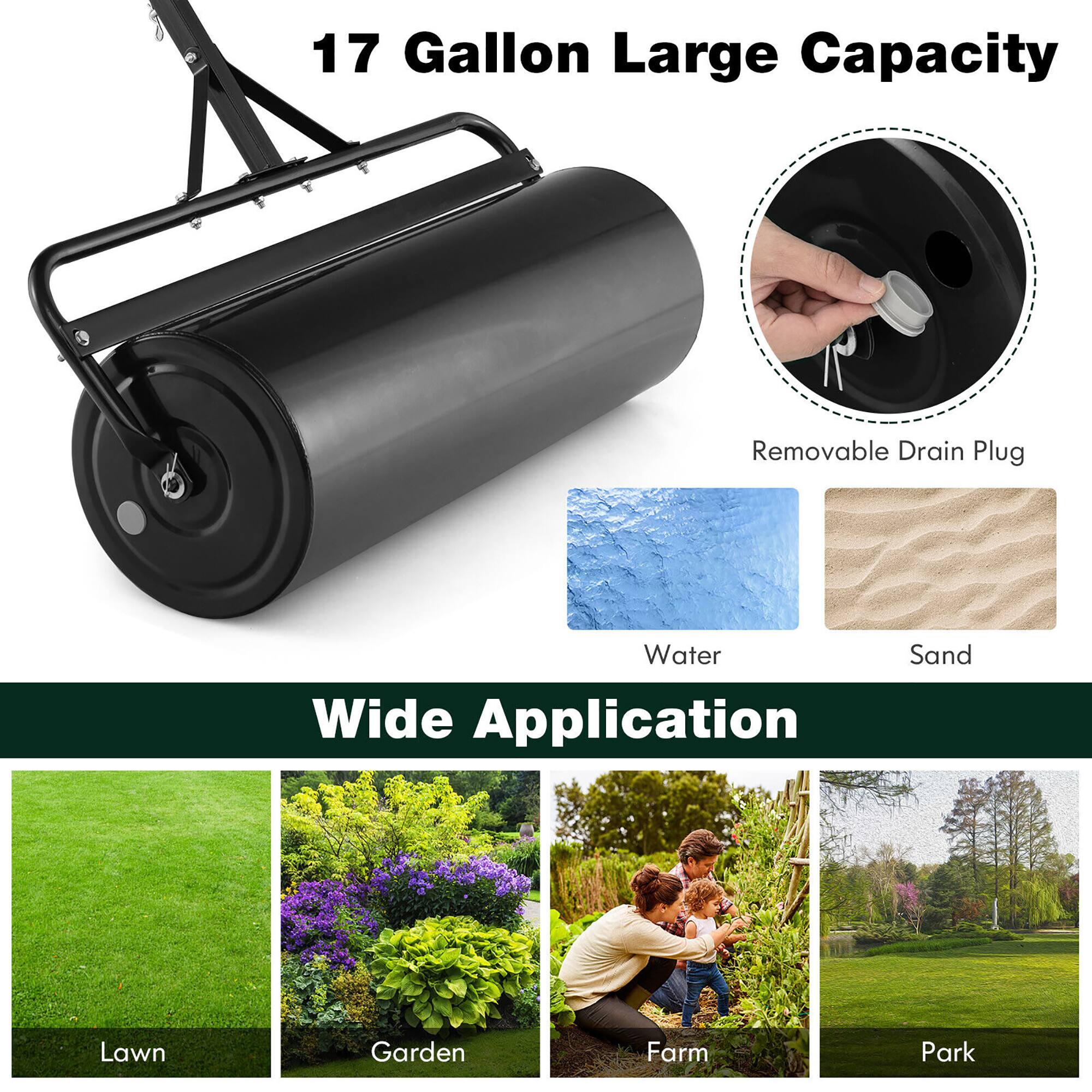 17 Gallon Large Capacity  
Removable Drain Plug  
Water Sand  
Wide Application  
Lawn Garden Farm Park