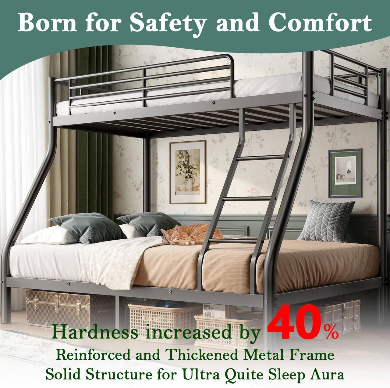 Born for Safety and Comfort  
Hardness increased by 40%  
Reinforced and Thickened Metal Frame  
Solid Structure for Ultra Quite Sleep Aura