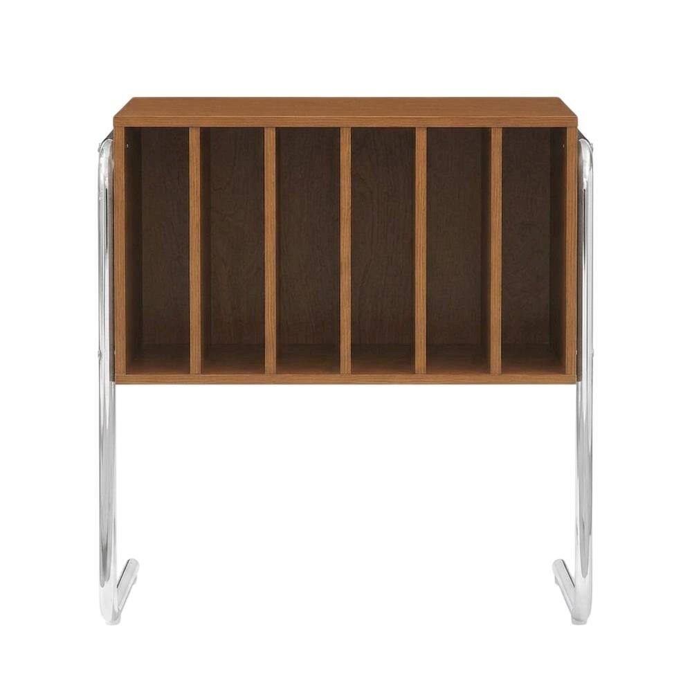 Alt View 3. FurniFact - Wooden record player stand with vinyl storage and modern design - Brown.