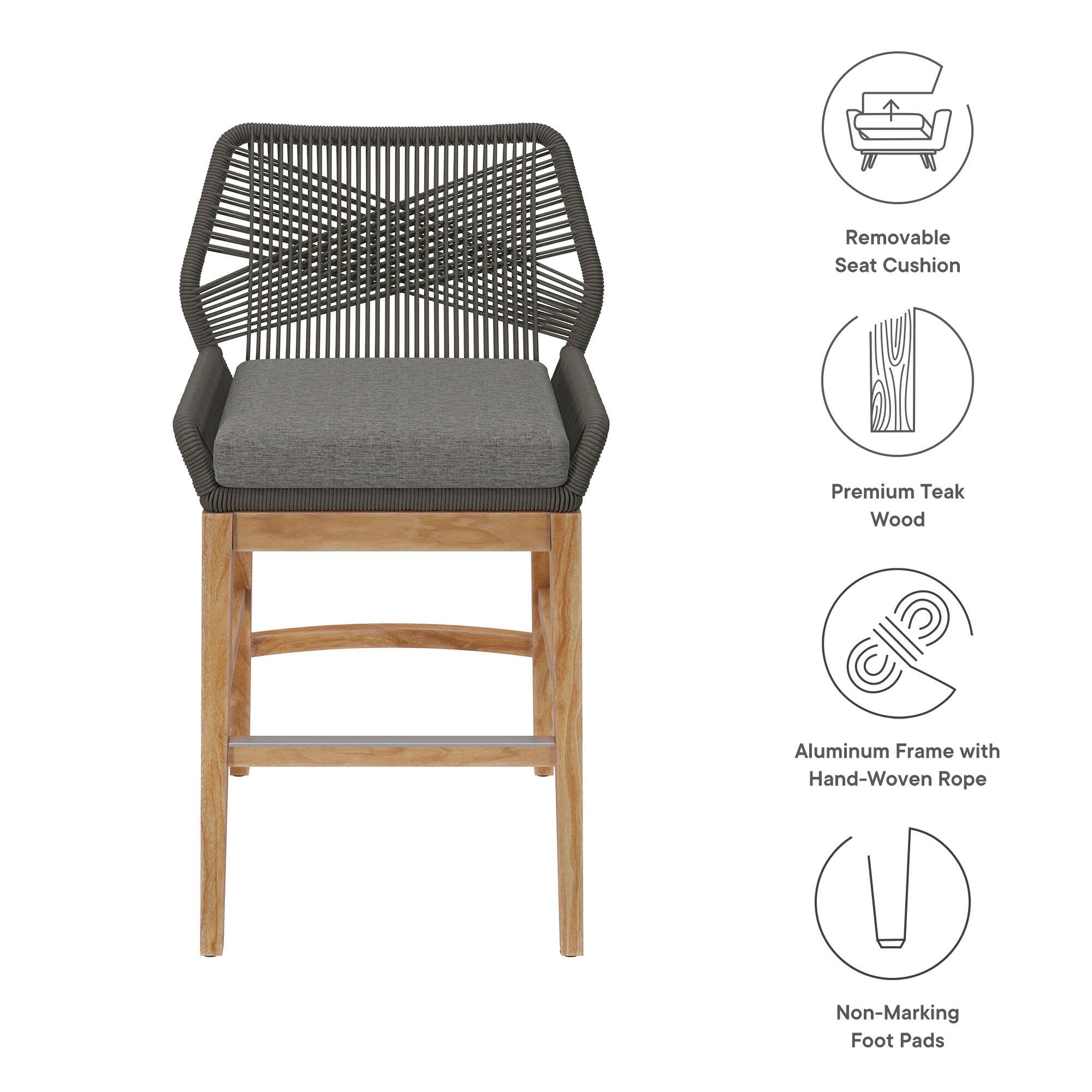 - Removable Seat Cushion
- Premium Teak Wood
- Aluminum Frame with Hand-Woven Rope
- Non-Marking Foot Pads