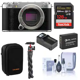 Bundle - Fujifilm - X-M5 Mirrorless Camera, Silver, with 128GB Memory Card, Extra Battery, Tripod with Ball Head