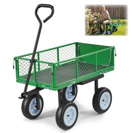 VEVOR - Garden Cart with Seat, 500 LBS, Rolling Steel Garden Work Seat with Wheels, Heavy Duty Gardening Stool, with Tool Tray - Green