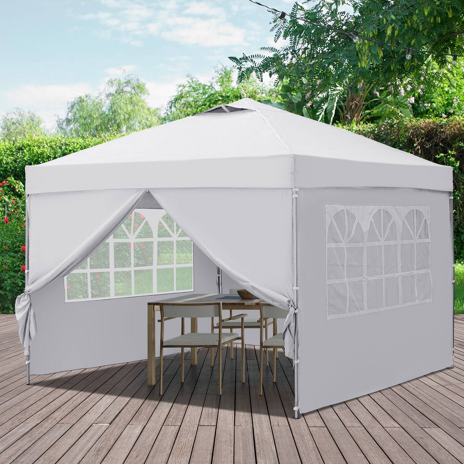 Left. Ainfox - Ainfox Pop Up Gazebo Outdoor Canopy Tent With 4 Removable Sidewalls - White.