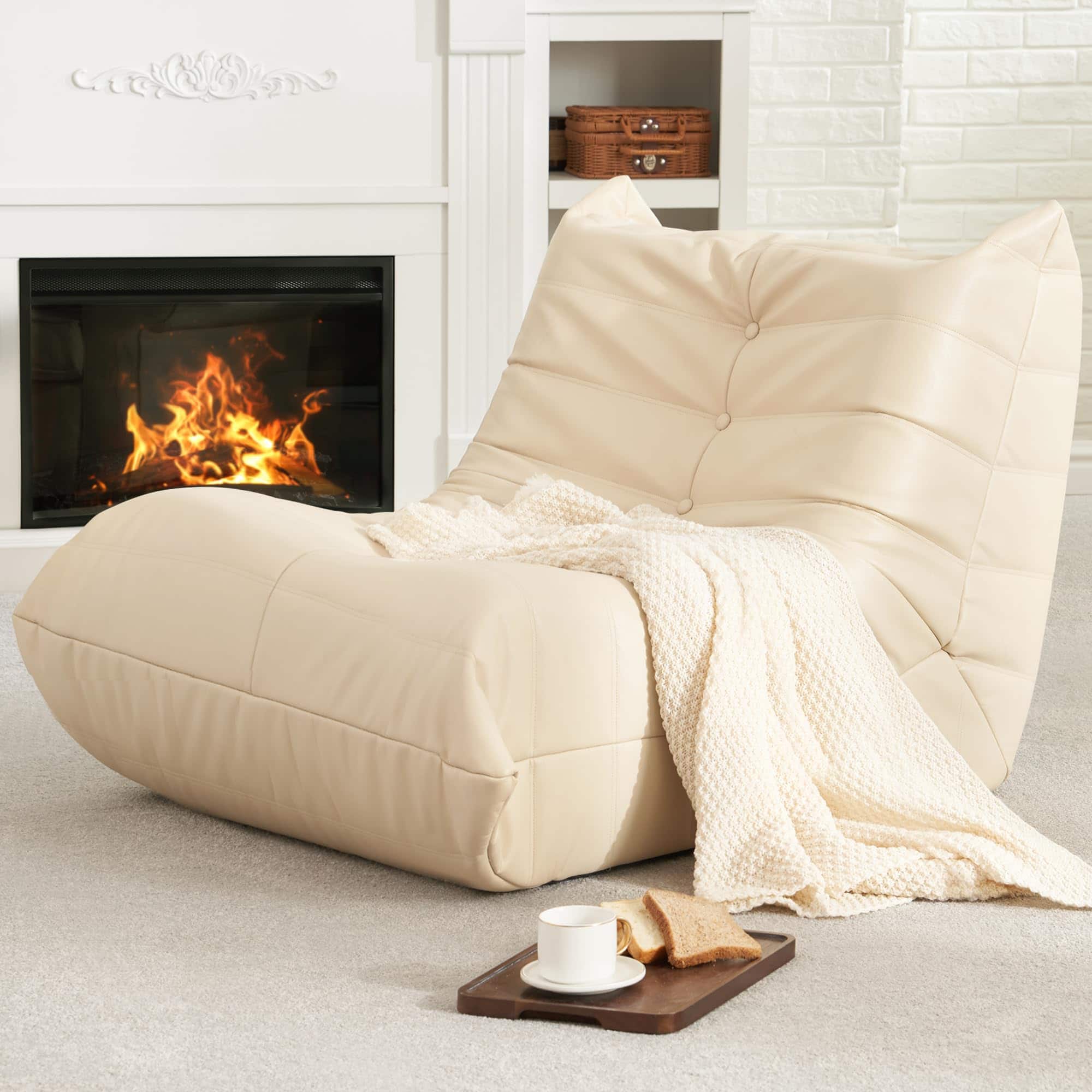 PO3TICJUNKI3 - Giant Bean Bag Chair Lazy Floor Sofa Memory Foam Fireside For Adults Big Beanbag Faux Leather Armless Livin - Beige