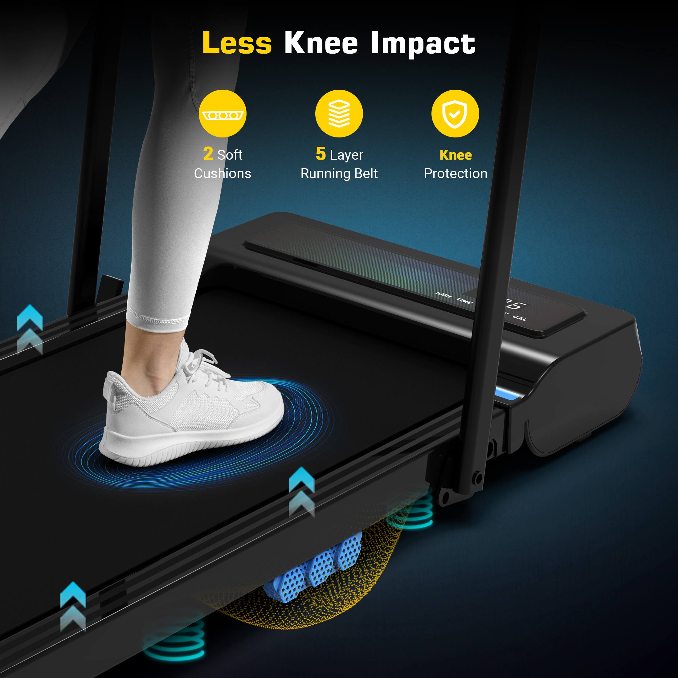 Less Knee Impact, 2 Soft Cushions, 5 Layer Running Belt, Knee Protection