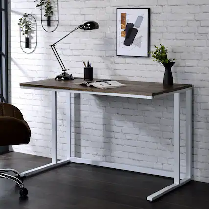 Front. Tiramisubest - Walnut and White Writing Desk with USB Port - White+Walnut.