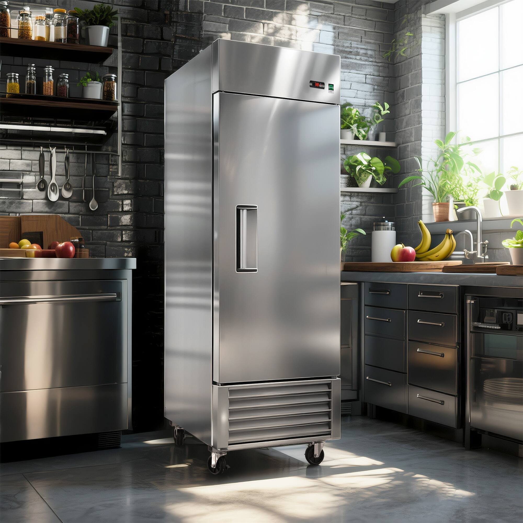 Alt View 5. Boyel Living - Silver Commercial Reach In Refrigerator 23 Cu.ft 1 Solid Door 27.0-in L x 32.1-in W x 83.1-in H ETL Approved - Silver.