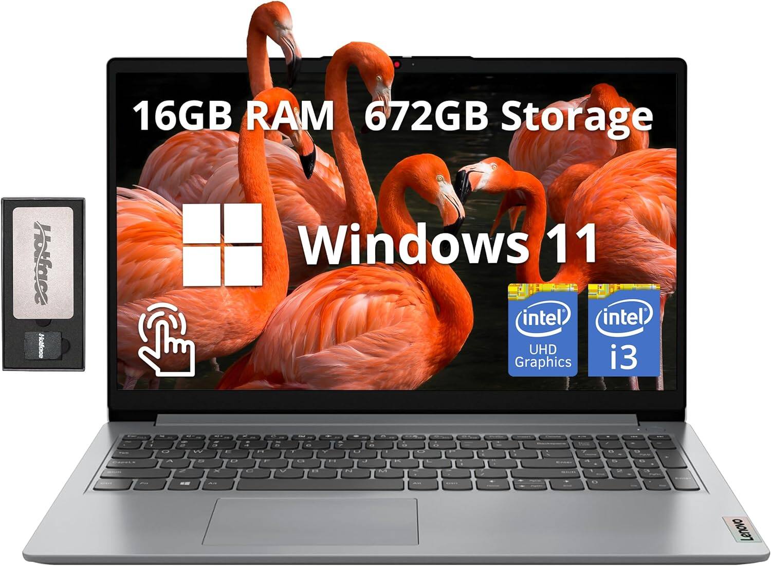 16GB RAM  
672GB Storage  
Windows 11  
Intel UHD Graphics  
Intel i3  
Lenovo