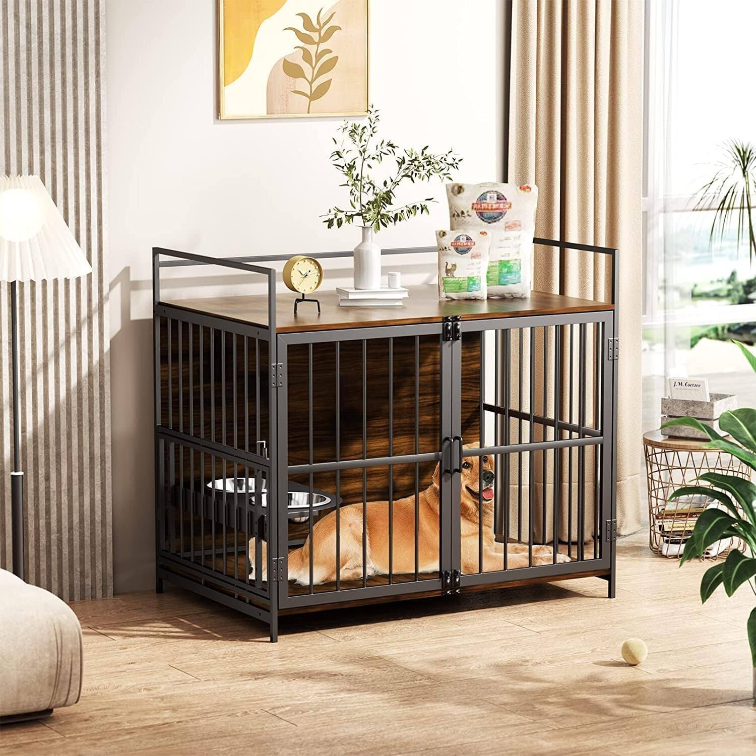 Angle. Dexmalle - Dexmalle-41"Dog Crate for Large-Balck,Metal.