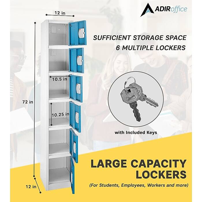 ADIRoffice LARGE CAPACITY LOCKERS (For Students, Employees, Workers and more) SUFFICIENT STORAGE SPACE 6 MULTIPLE LOCKERS with Included Keys 12 in 72 in 10.5 in 10.25 in 12 in