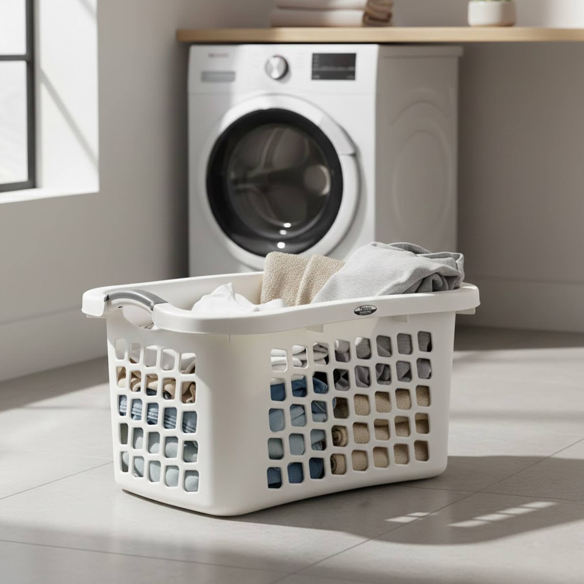 Alt View 3. Redmon - Redmon Comfort Grip Clothes Basket, Plastic Laundry Storage w/ 3 Handles, White - White.