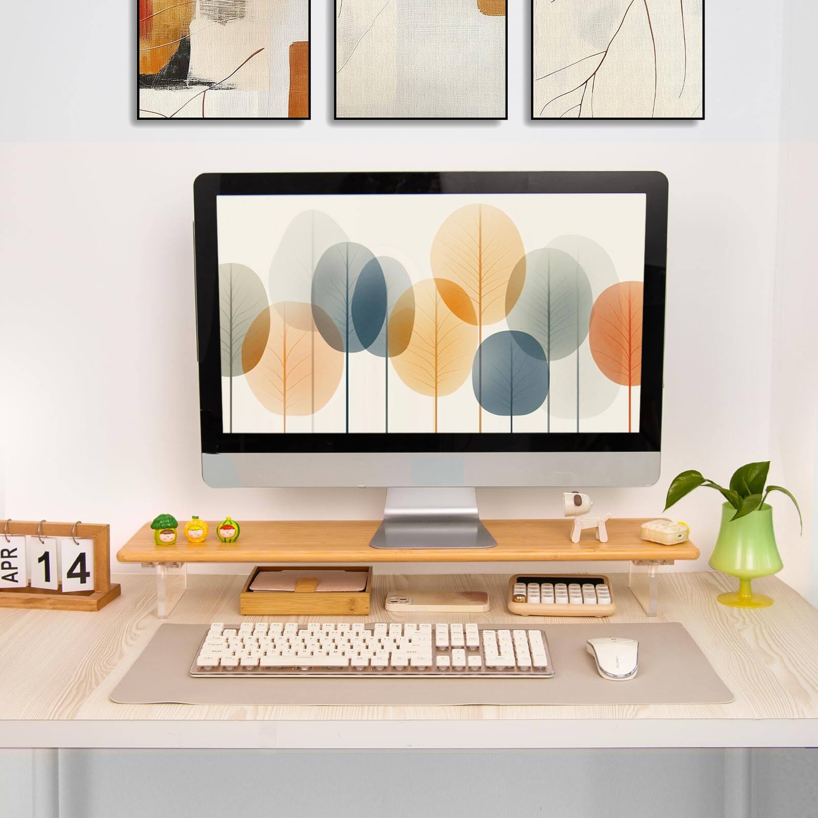 Alt View 6. Cedar Assembly - Monitor Stand Riser With For Desk 31. Desktop Shelf Supports Pc Computer Laptops Printer Speakers (natural) - Brown.