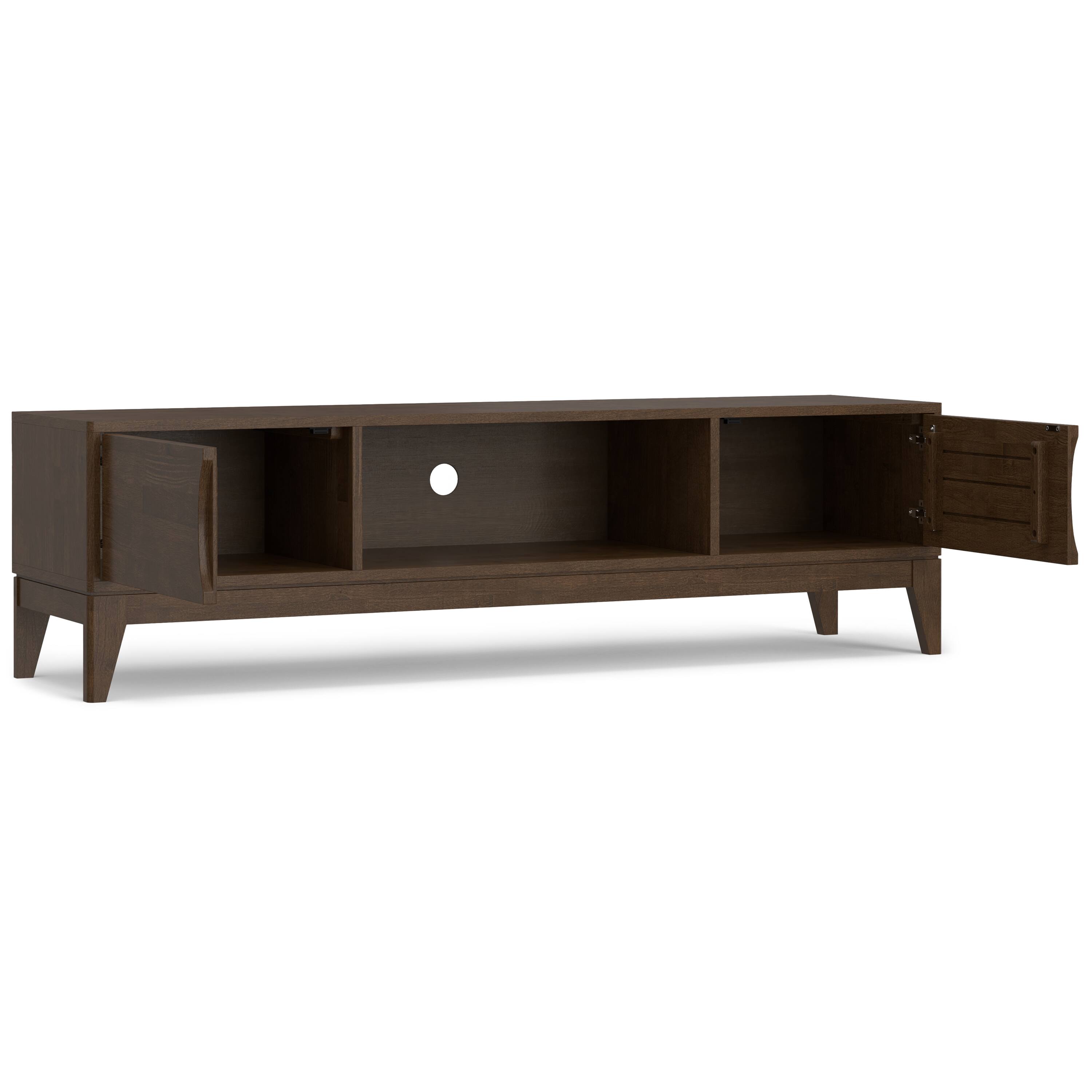 Back. Simpli Home - Harper SOLID HARDWOOD 72 inch Wide Mid Century Modern TV Media Stand - Walnut Brown.