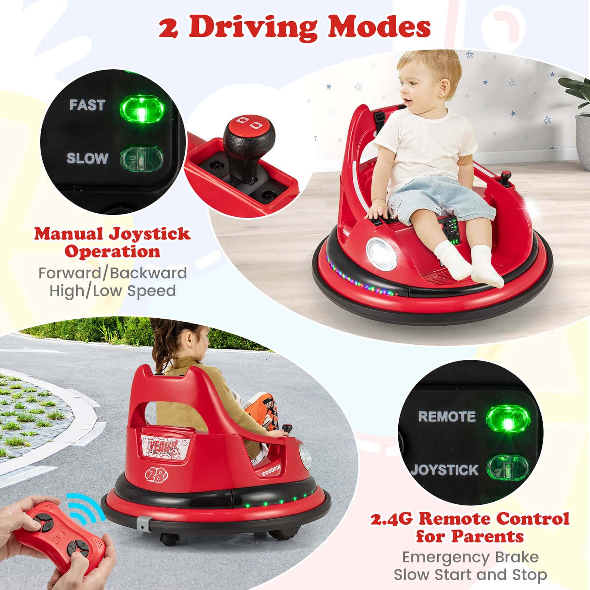 2 Driving Modes

Manual Joystick Operation
Forward/Backward
High/Low Speed

2.4G Remote Control for Parents
Emergency Brake
Slow Start and Stop