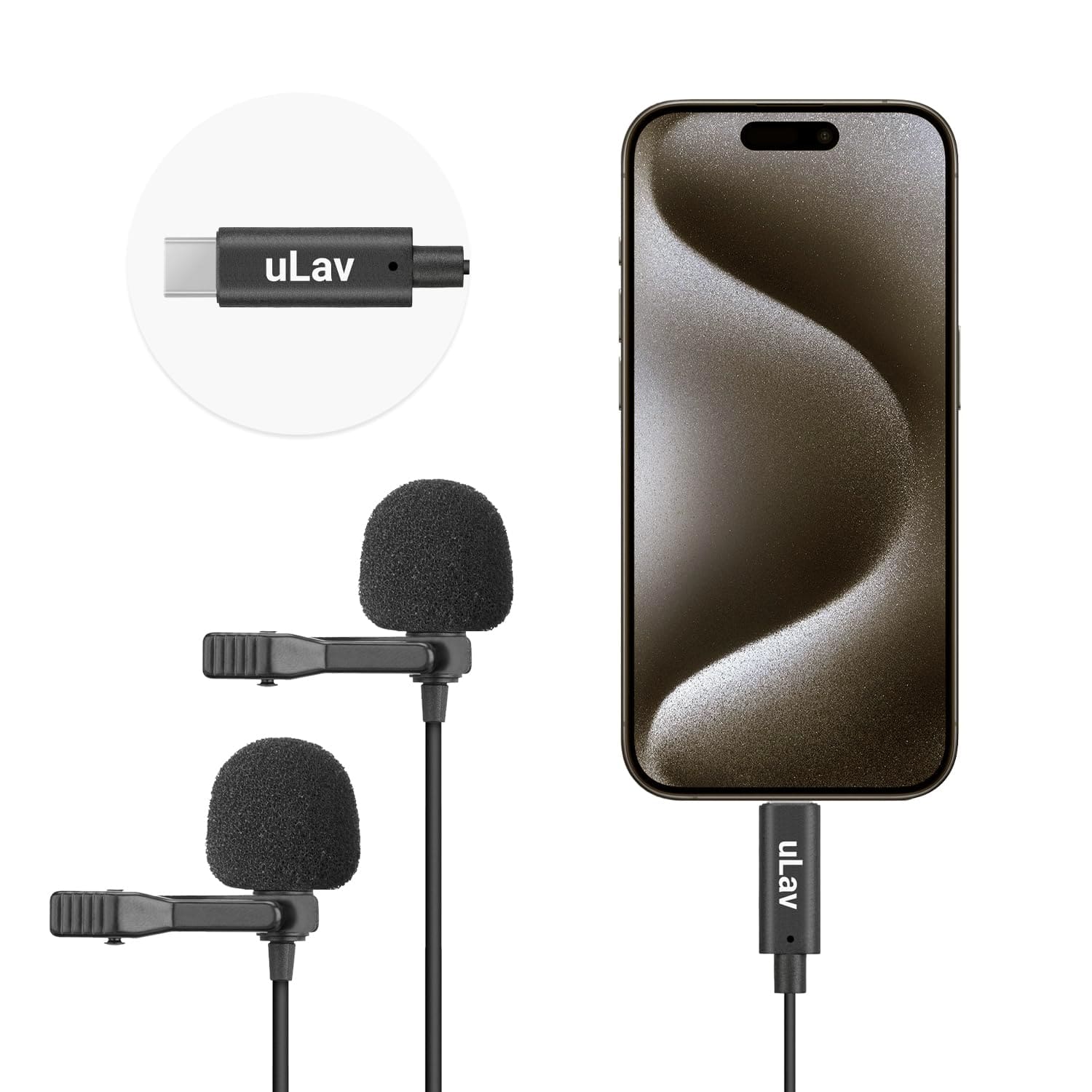 MOVO - uLav-L-Duo Digital Dual iPhone 15/16 Lavalier Omnidirectional Clip on Microphone (USB-C)