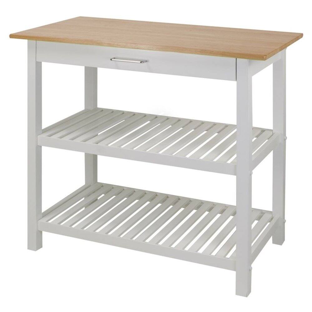 Back. FurniFact - White Kitchen Island Table with Storage, Drawer and Open Counter 2 Shelves - White.