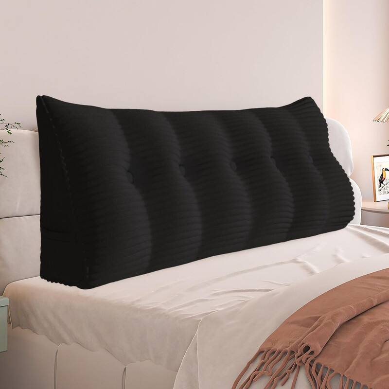 wowmax - Wedge Pillow Headboard for Queen - Large Reading Pillow with Cordury Cover - Black