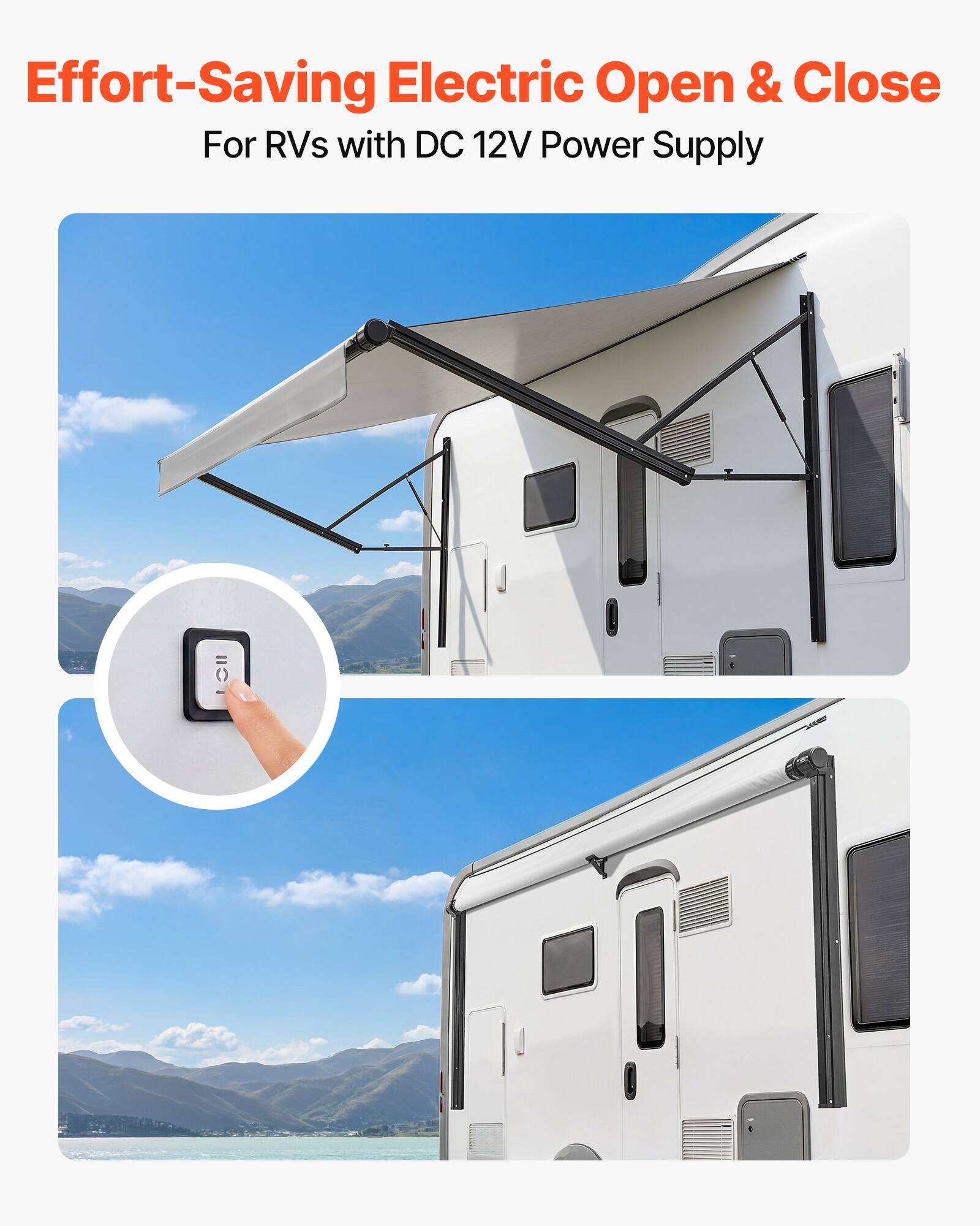 Effort-Saving Electric Open & Close  
For RVs with DC 12V Power Supply