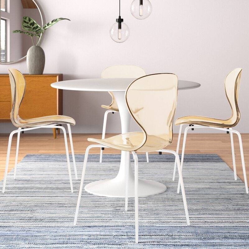 Alt View 1. LeisureMod - Oyster Modern Transparent Side Chairs with White Metal Legs, Contemporary Dining Room Accent Desk Chairs, Set of 2 - Amber.