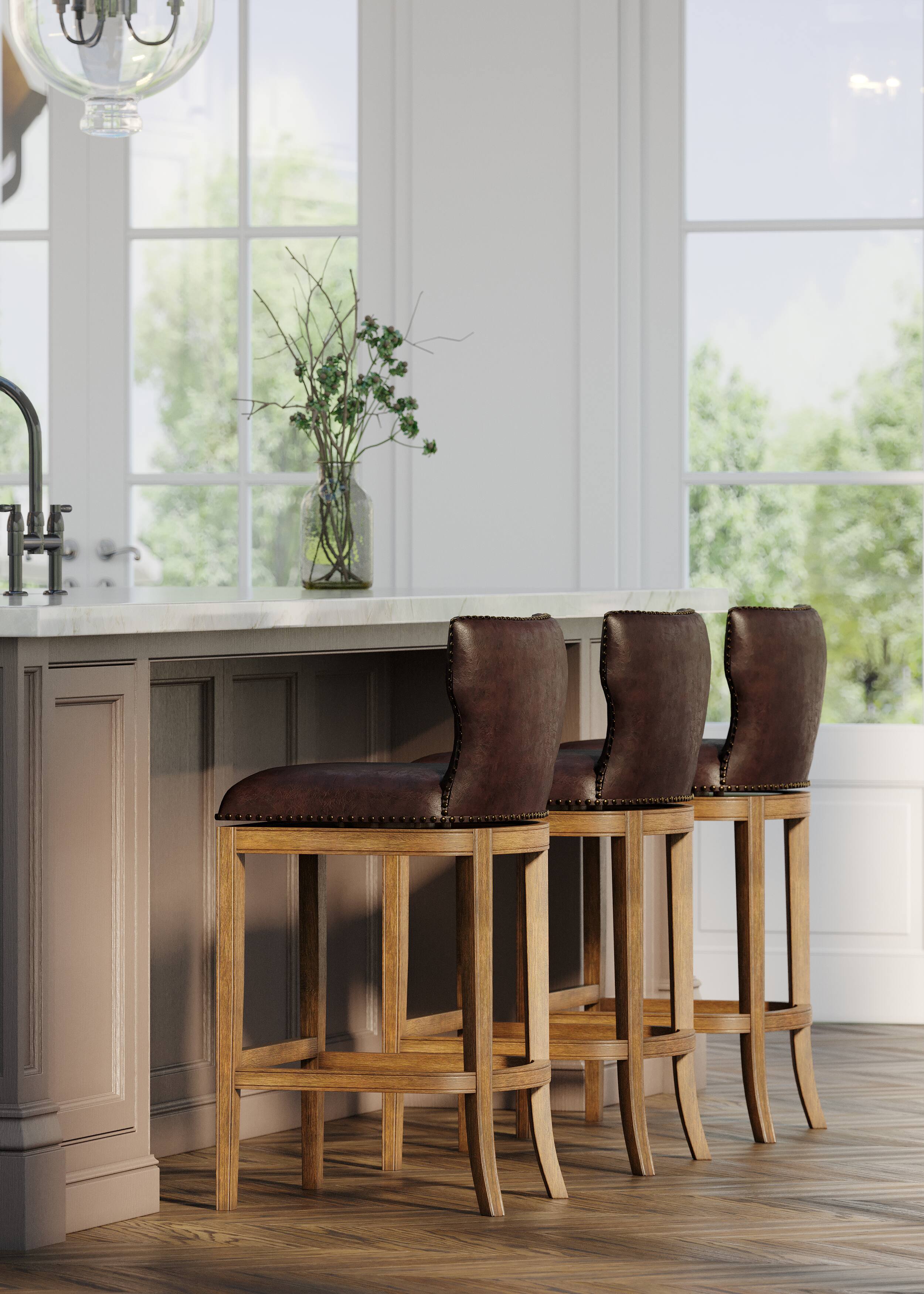 Alt View 1. Maven Lane - 31" Hugo Bar Stool in Walnut Finish with Vegan Leather - Walnut.