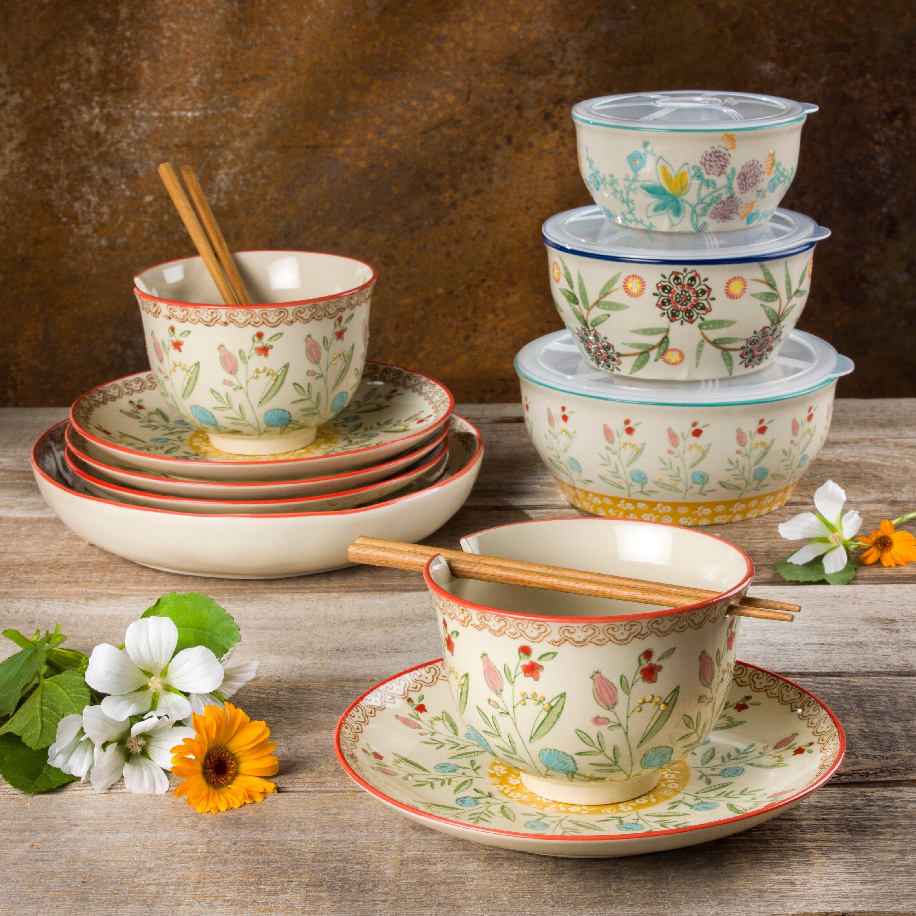 Left. Euro Ceramica Home - Ella 4 Piece Salad Plates Set - Multicolor.