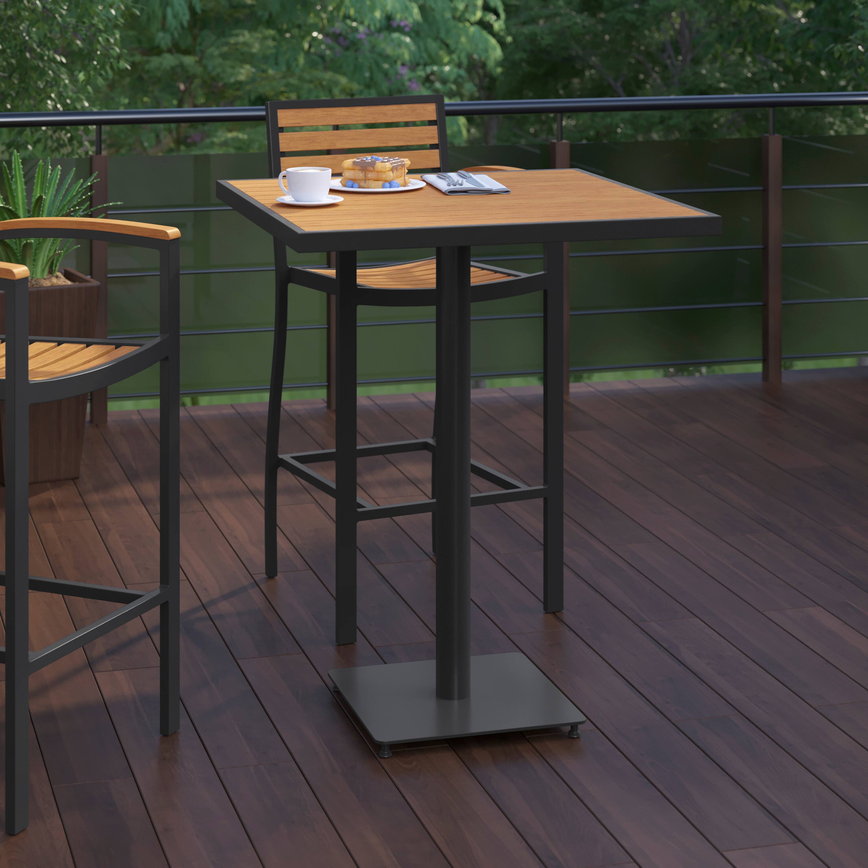 Alt View 3. Flash Furniture - Lark Commercial Grade 32" Square Outdoor Bar Height Table with Faux Teak Poly Resin Slats - Brown.