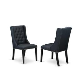 East West Furniture - Linen Fabric Parson Dining Chairs and Button Tufted Back with Wire Brushed Rubber Wood Legs - Set of 2 - Black