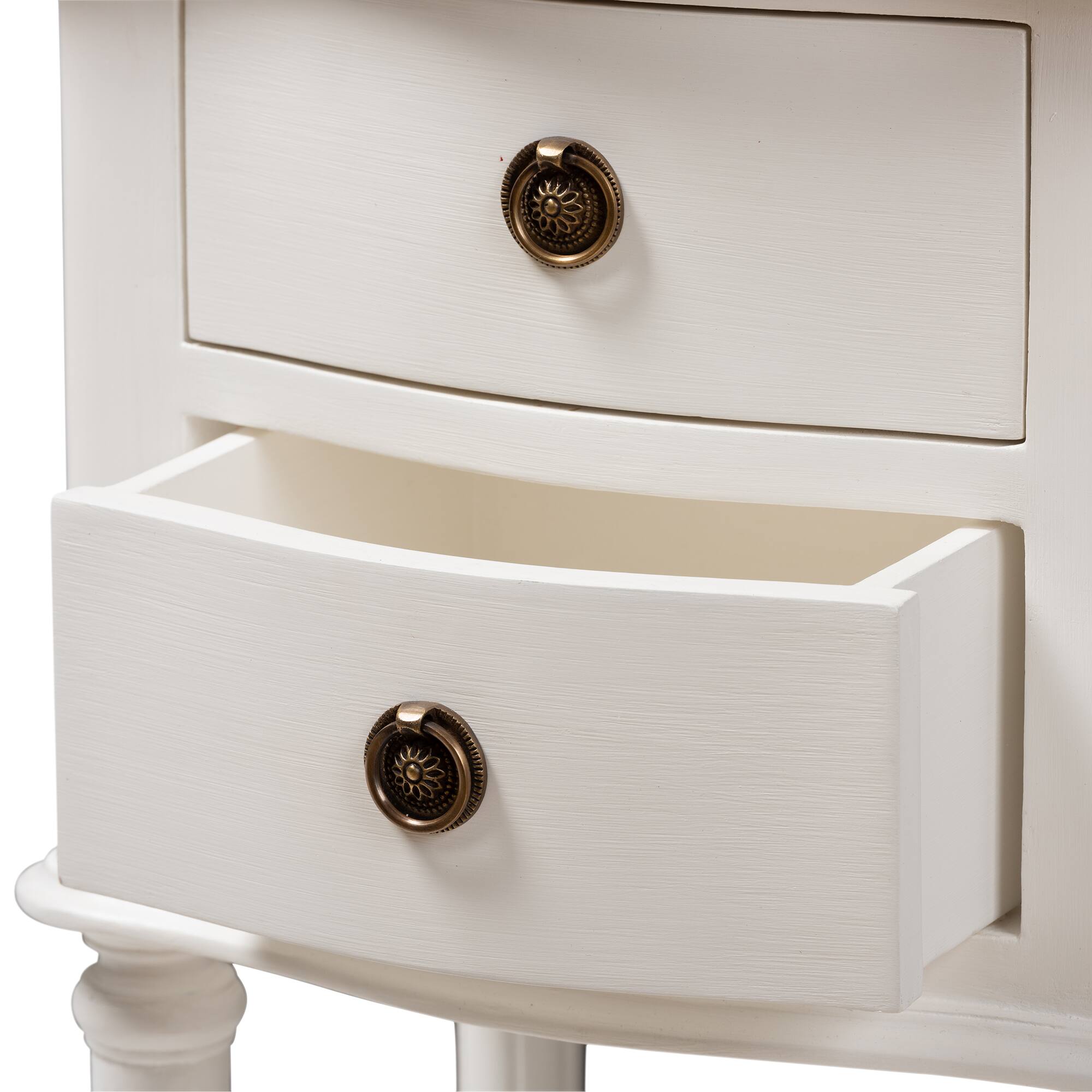 Alt View 2. Baxton Studio - Audrey Country Cottage Farmhouse Finished 2-Drawer Nightstand - White.