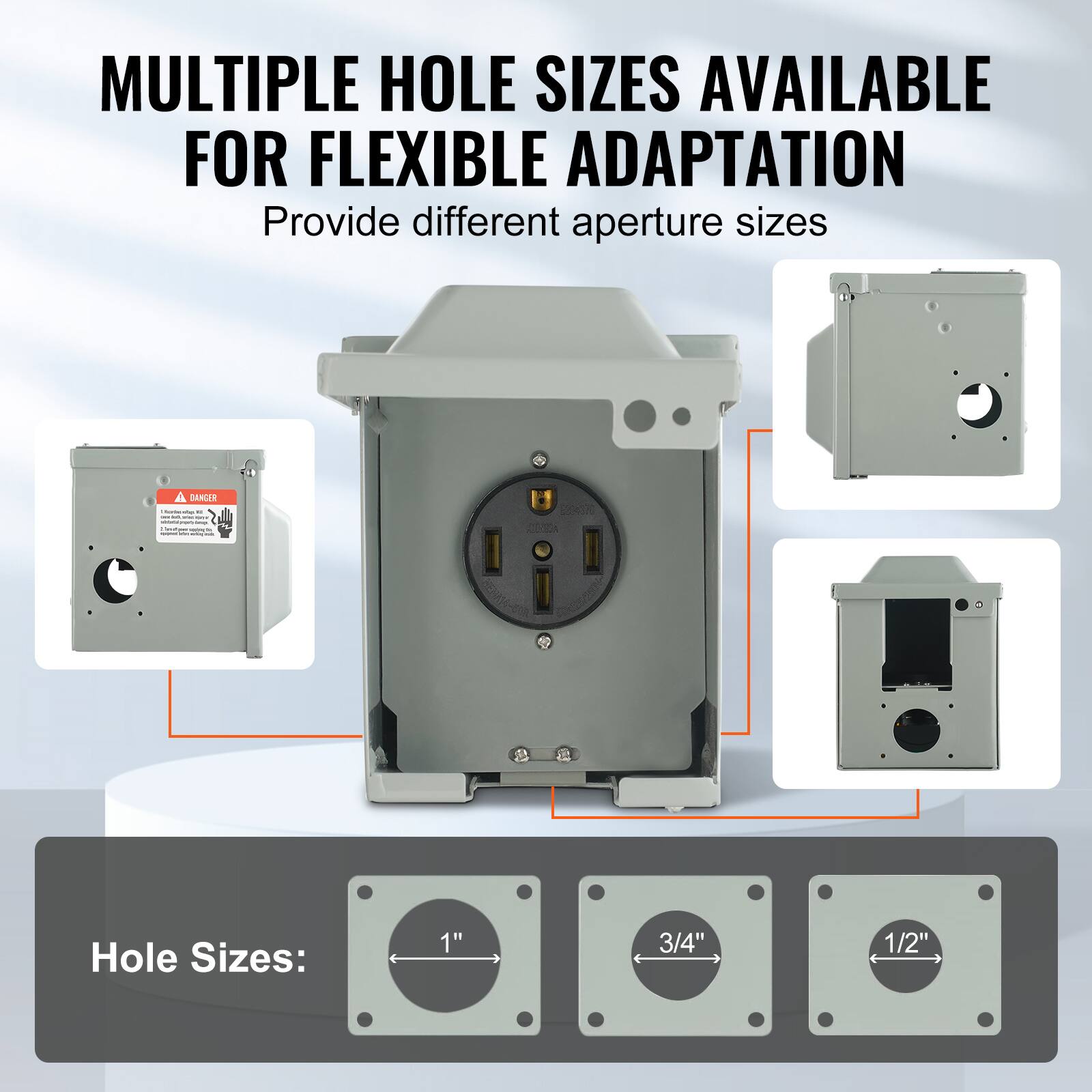 MULTIPLE HOLE SIZES AVAILABLE FOR FLEXIBLE ADAPTATION  
Provide different aperture sizes  

Hole Sizes:  
1"  
3/4"  
1/2"