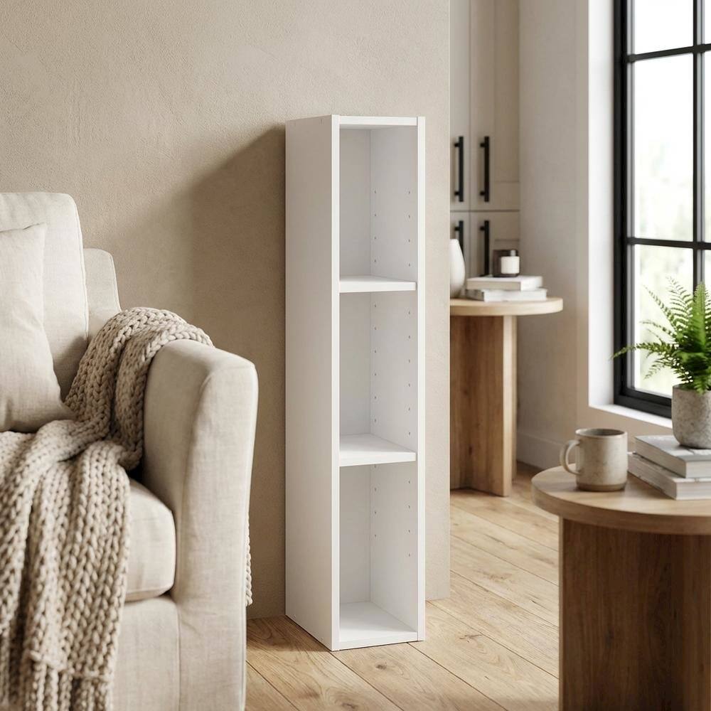 Left. FurniFact - Wooden white bookcase with simple design and durable build - White.