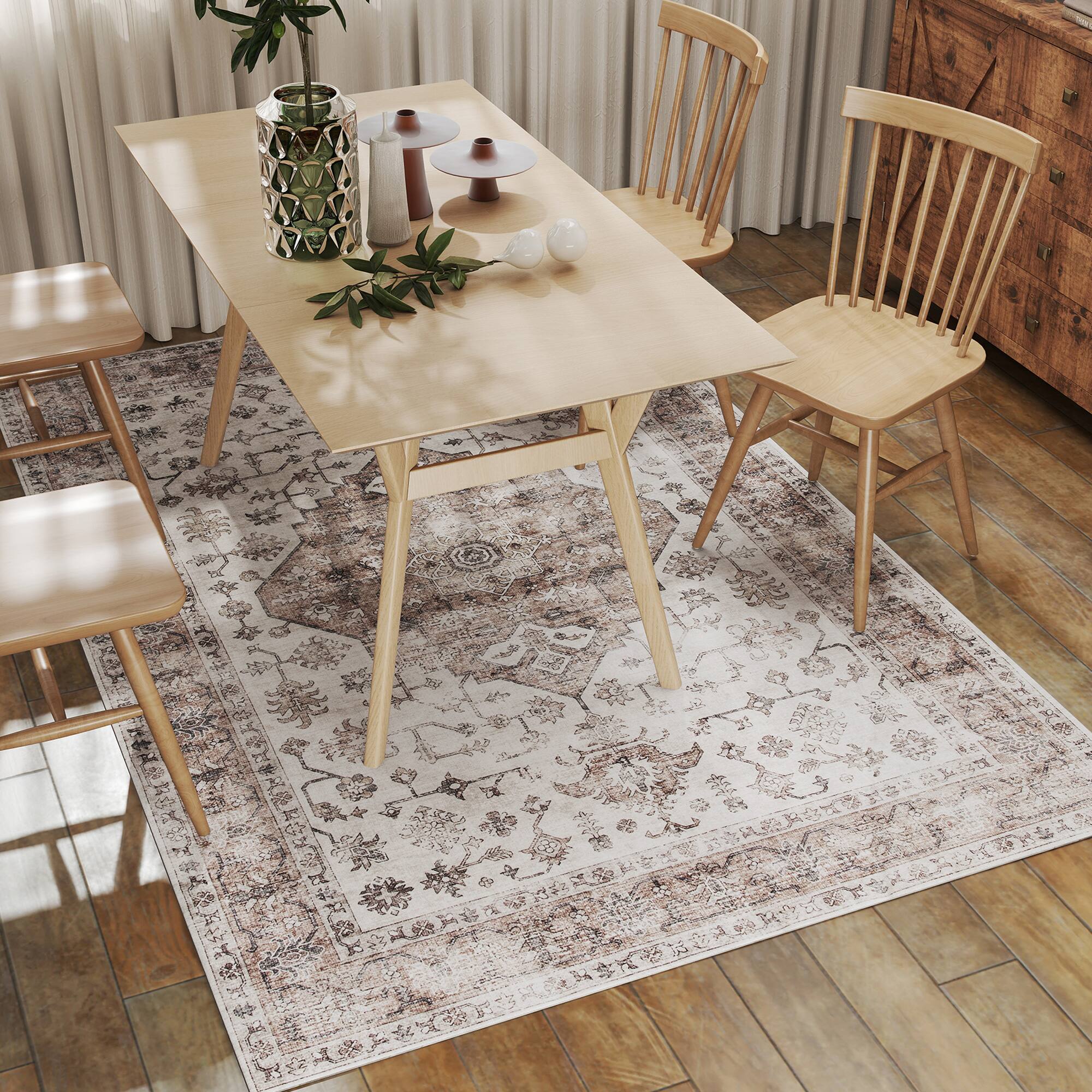 Alt View 8. Homcom - HOMCOM 5x7 Vintage Carpet: Mach-Wash Tan Distress Non-Slip Rug, Indoor Boho Living Room - Tan.