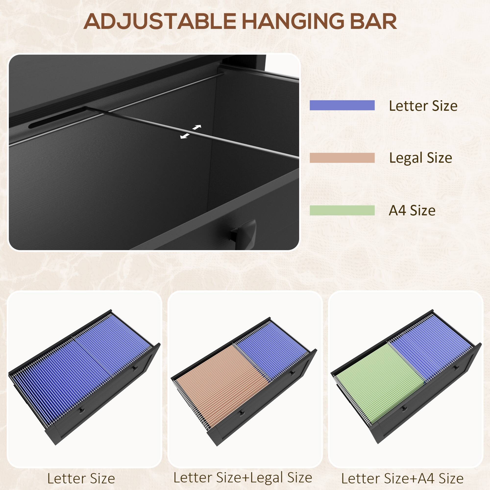 ADJUSTABLE HANGING BAR

- Letter Size
- Legal Size
- A4 Size

Letter Size

Letter Size+Legal Size

Letter Size+A4 Size