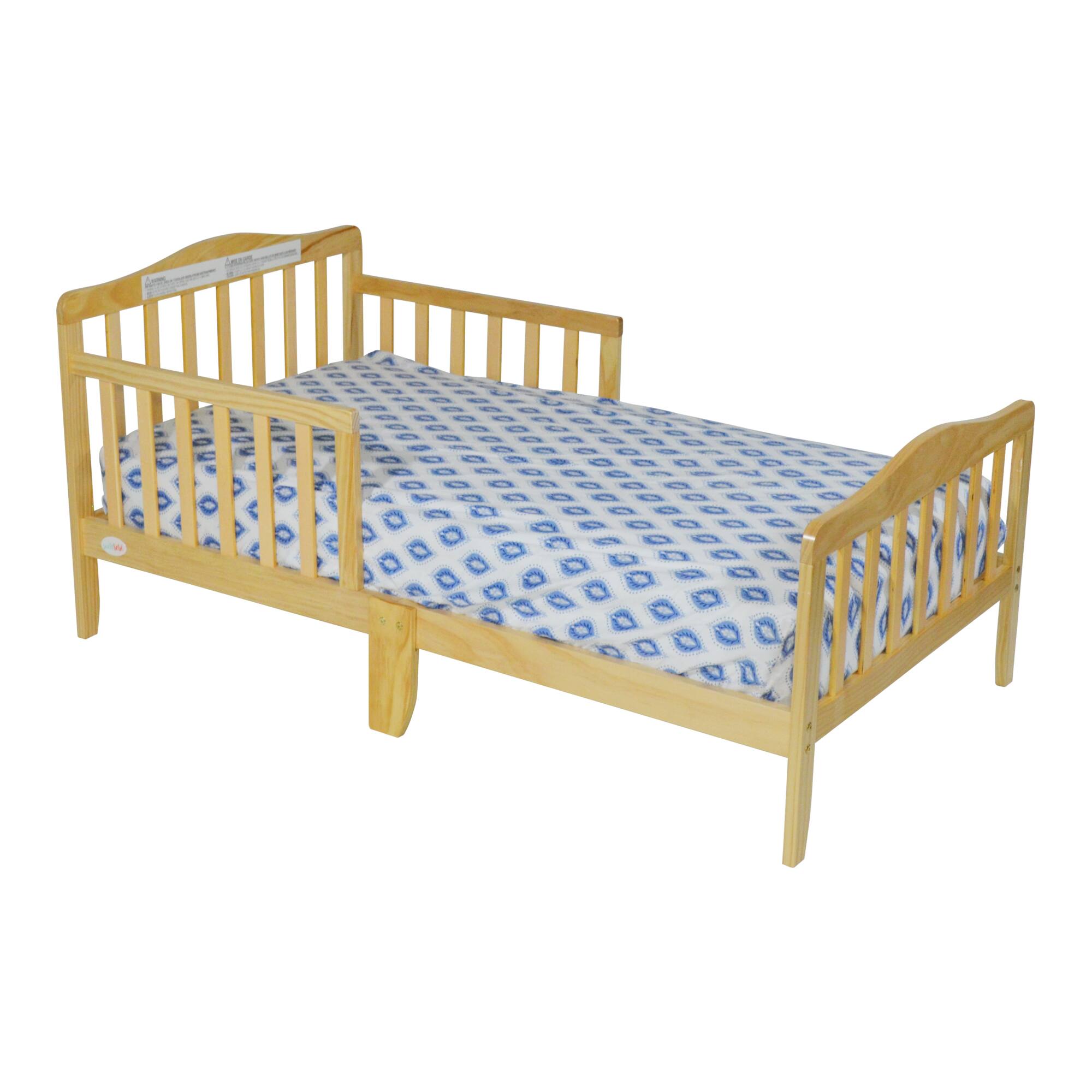 Left. GOODSILO - Classic Solid Wood Toddler Bed with Safety Rails for Child's Room Transition - Natural.