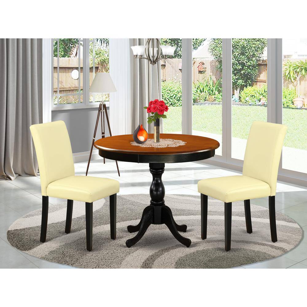 Angle. East West Furniture - East West Furniture 3-Pc Dining Room Set Consists of a Mid Century Dining Table and 2 Eggnog PU Leather Parsons Chairs - Multi-Color.